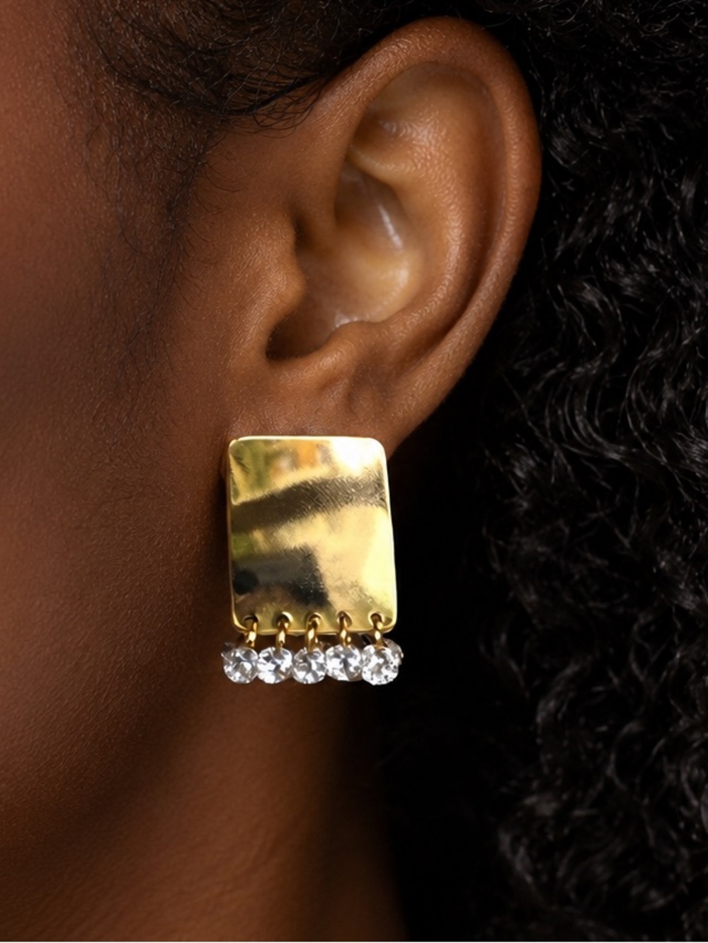 Sparkling Crystal Drops Minimalist Gold Block Studs